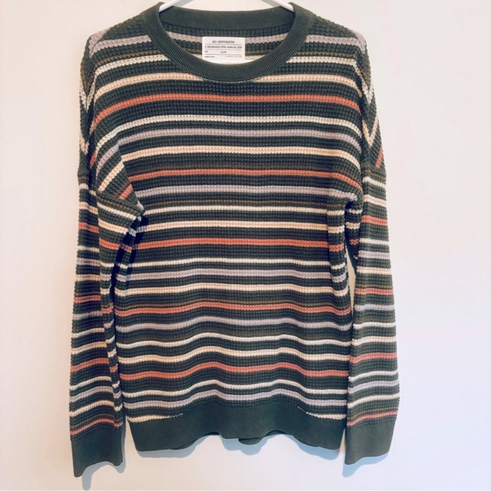REI Striped Crewneck Sweater - Green, Orange, Gray